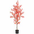 Albero artificiale 180 cm in plastica rosso con vaso decorativo da interno