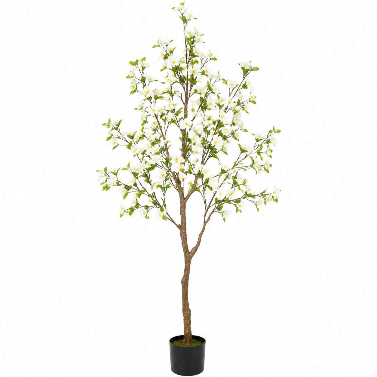 Albero artificiale fiorito 180 cm in plastica bianco verde con vaso - decorazione da interno
