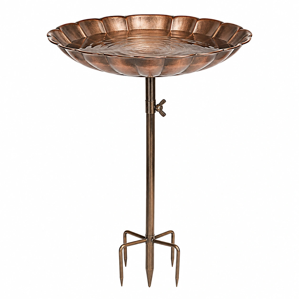 Bagno per uccelli da terra Ø45 cm in metallo bronzo - altezza regolabile per giardino