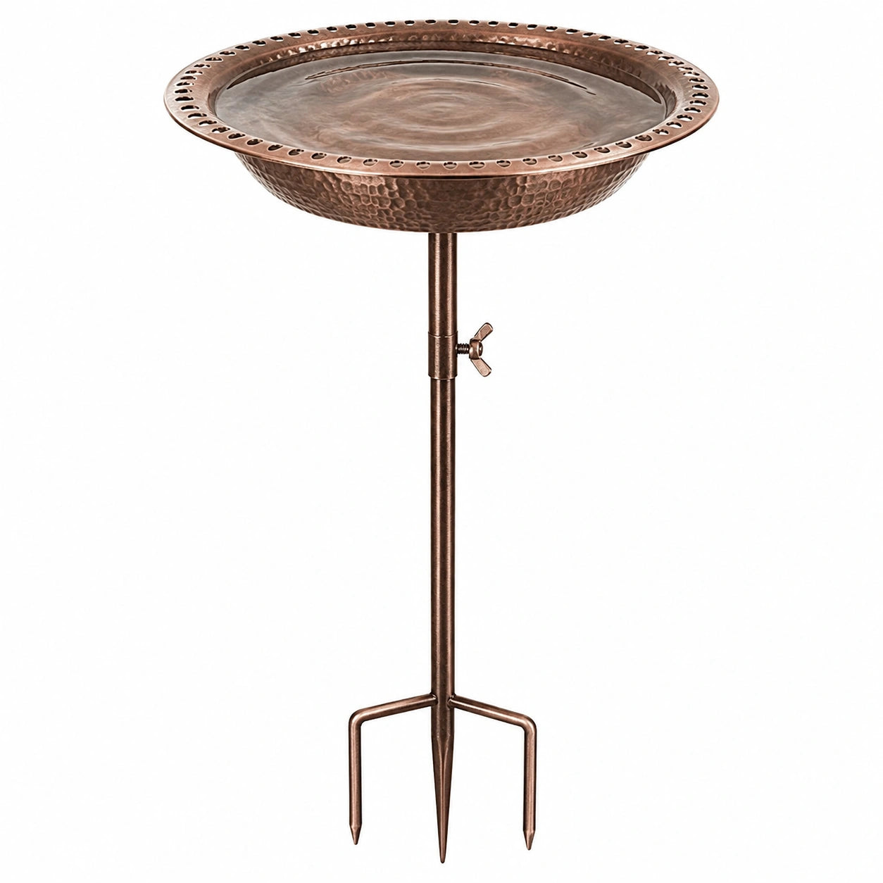 Bagno per uccelli da giardino Ø 30 cm in metallo color rame con supporto a picchetto regolabile