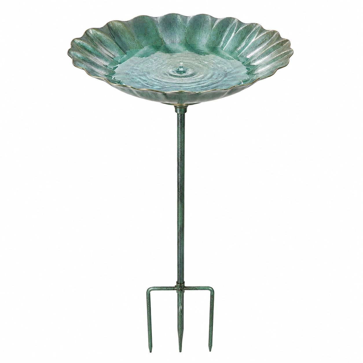 Bagno per uccelli Ø 50 cm in metallo verde con supporto da terra per giardino