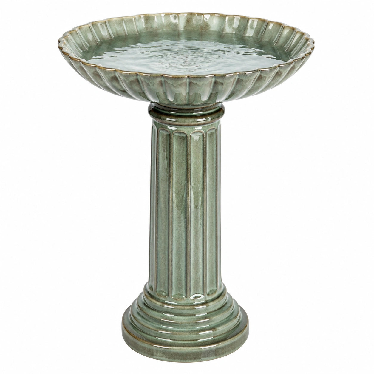 Bagnetto per uccelli diametro 40 cm altezza 61 cm in ceramica verde con piedistallo decorativo