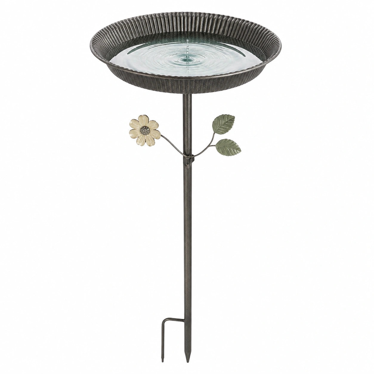 Bagno per uccelli da giardino Ø 38 cm in metallo grigio con palo decorativo