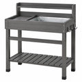 Tavolo da giardinaggio 100 x 50 x 150 cm in legno grigio con vasca zincata e ripiano inferiore