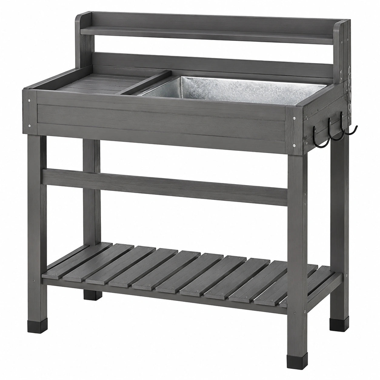 Tavolo da giardinaggio 100 x 50 x 150 cm in legno grigio con vasca zincata e ripiano inferiore