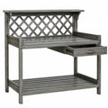 Banco da giardinaggio 98 x 48 x 153 cm in legno grigio con cassetto e ripiano