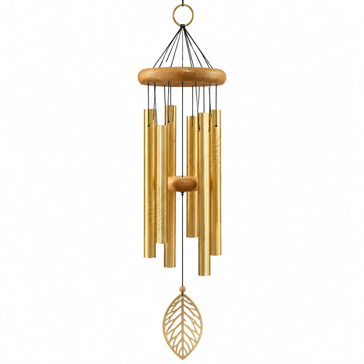 Campanella a vento 85 cm in metallo e legno dorato da appendere