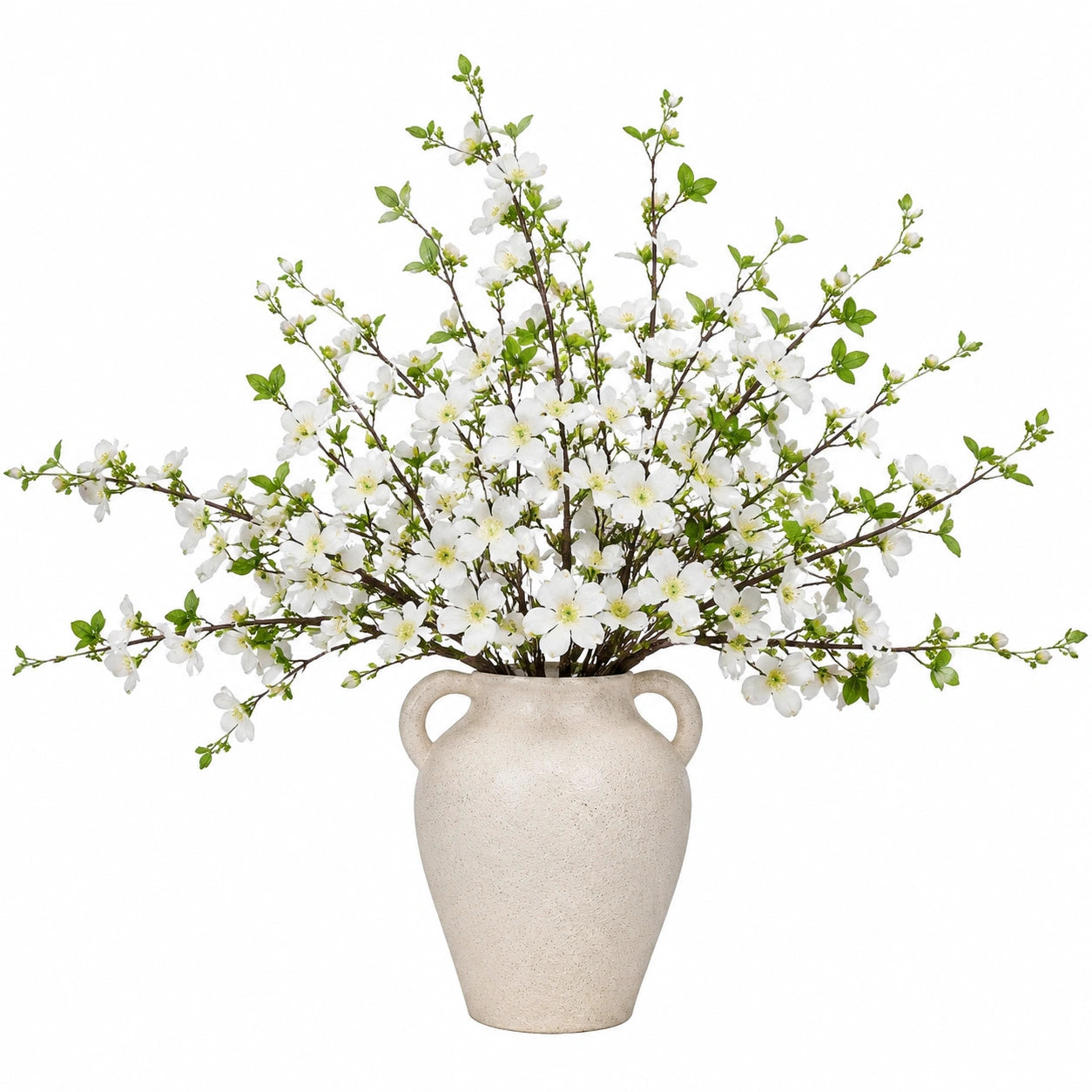 Pianta artificiale in vaso 100 cm con fiori bianchi e rami verdi - decorazione floreale da interno
