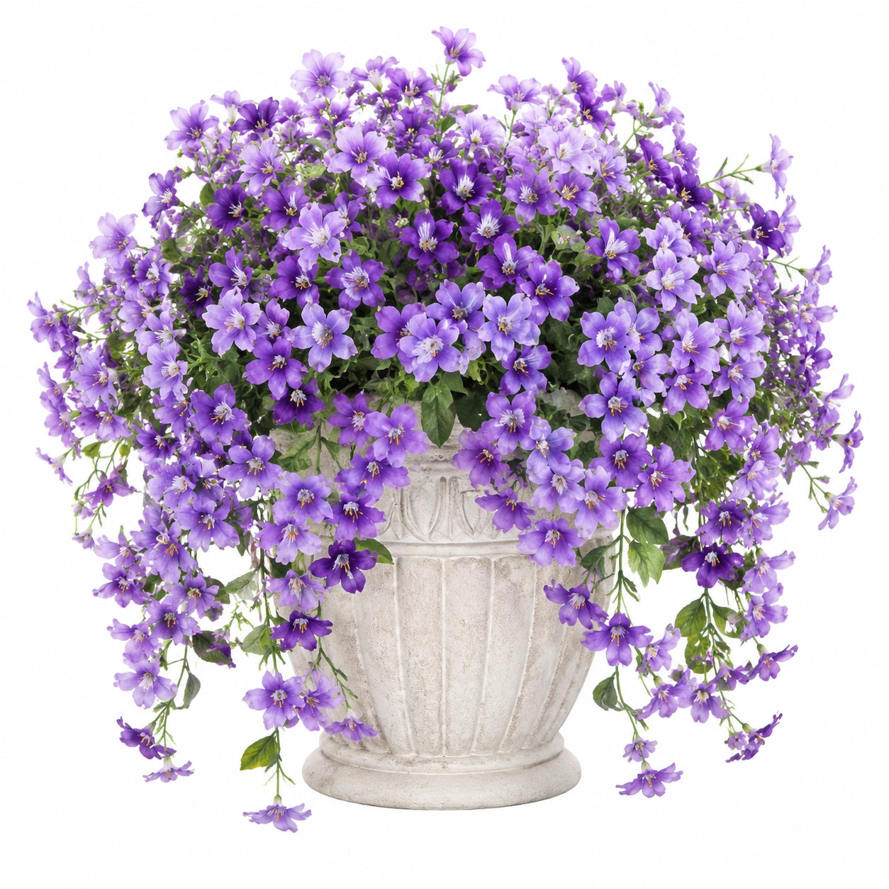 Pianta artificiale fiorita 75 cm in tessuto viola con vaso decorativo stile classico