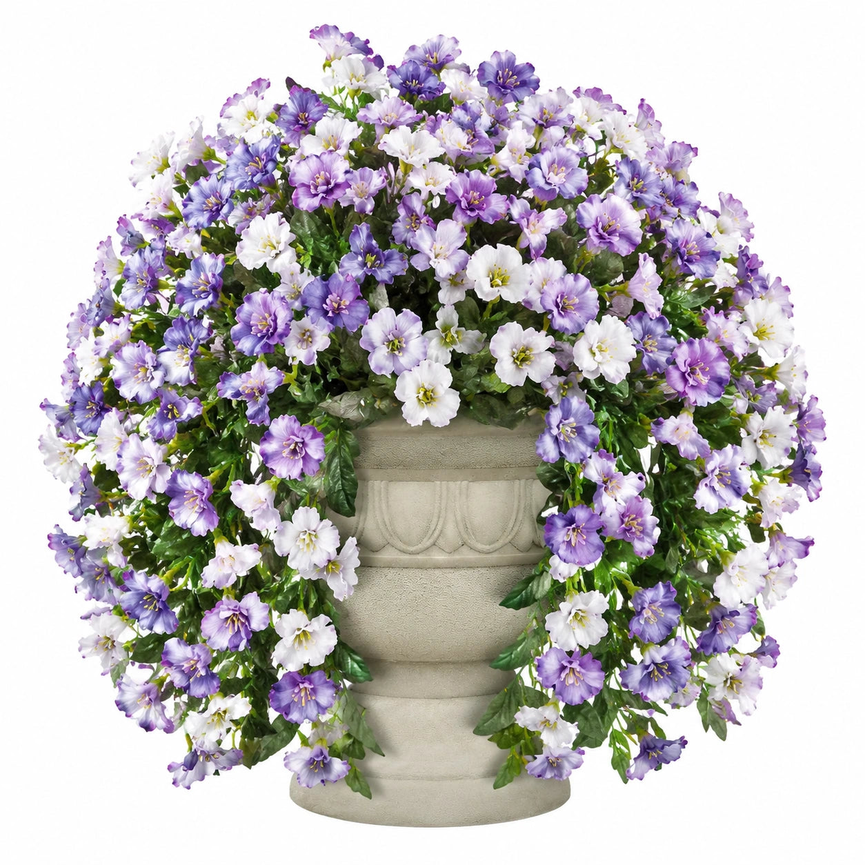 Pianta artificiale in vaso 85 cm con fiori viola e bianchi in tessuto e plastica - decorazione da interno