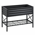 Fioriera rialzata 100 x 50 x 100 cm in metallo nero con ripiano portaoggetti per giardino