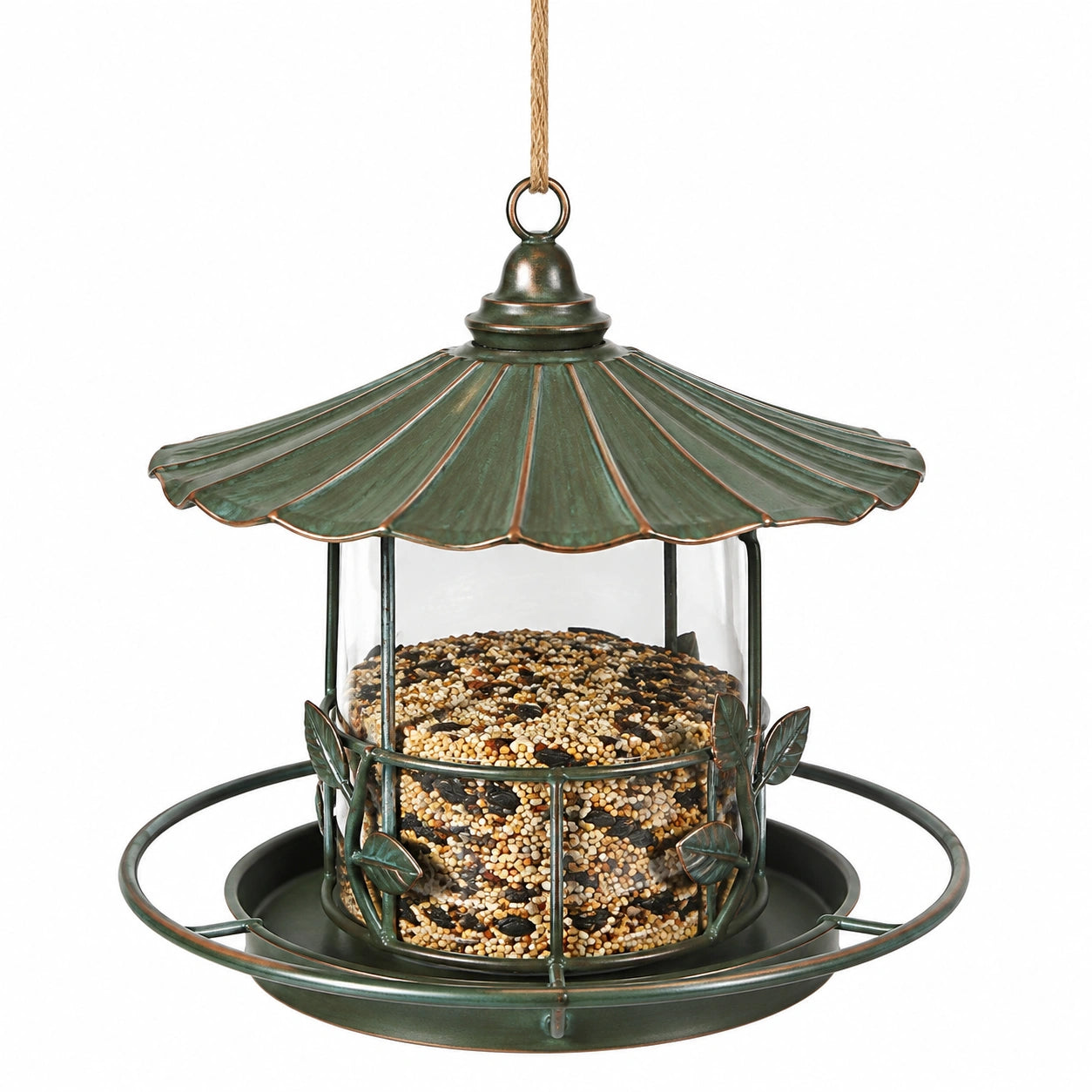 Mangiatoia per uccelli sospesa Ø 40 x 33 cm in metallo e vetro verde stile rustico
