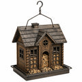 Mangiatoia per uccelli sospesa 35 x 30 x 42 cm in legno marrone con vassoio - casetta da esterno