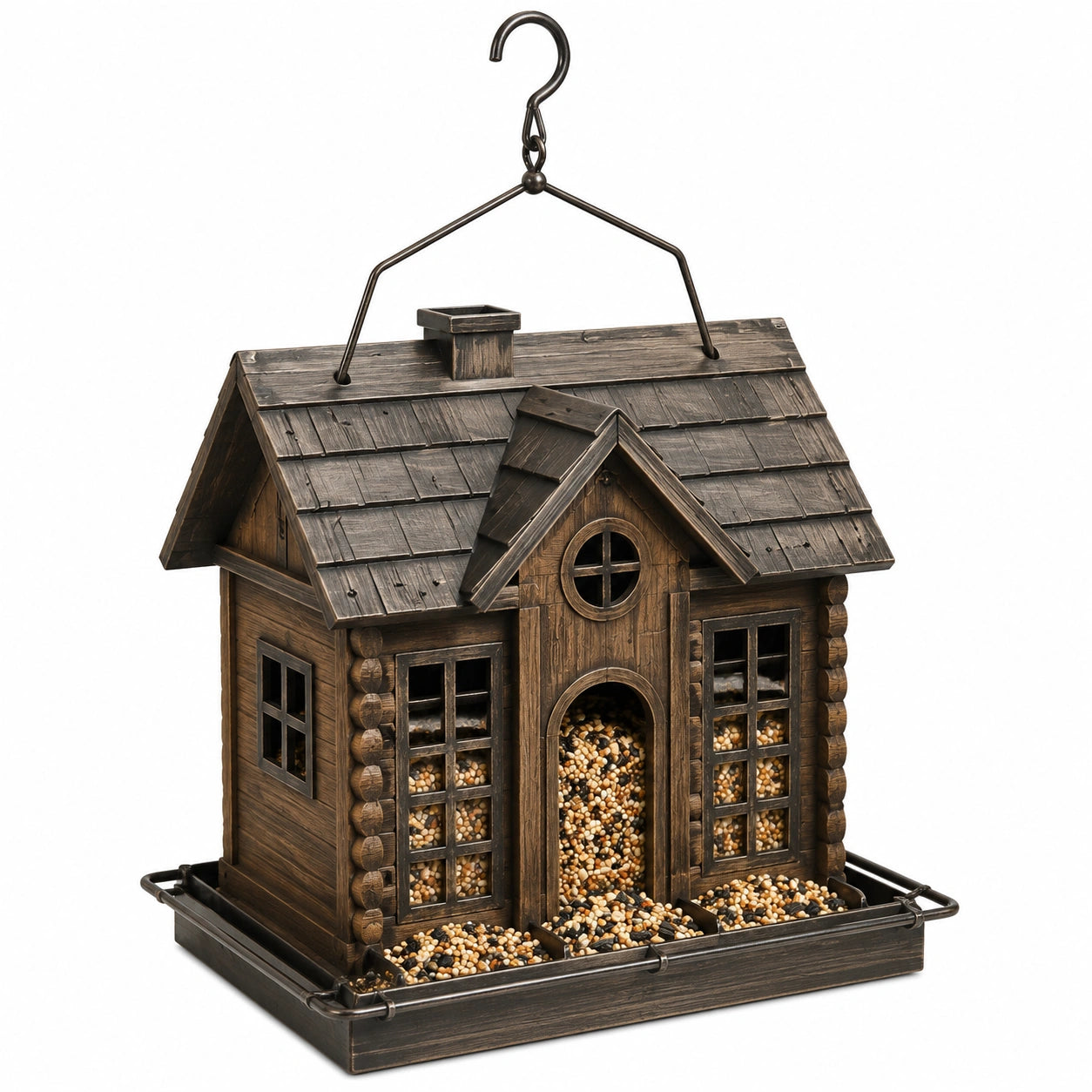 Mangiatoia per uccelli sospesa 35 x 30 x 42 cm in legno marrone con vassoio - casetta da esterno