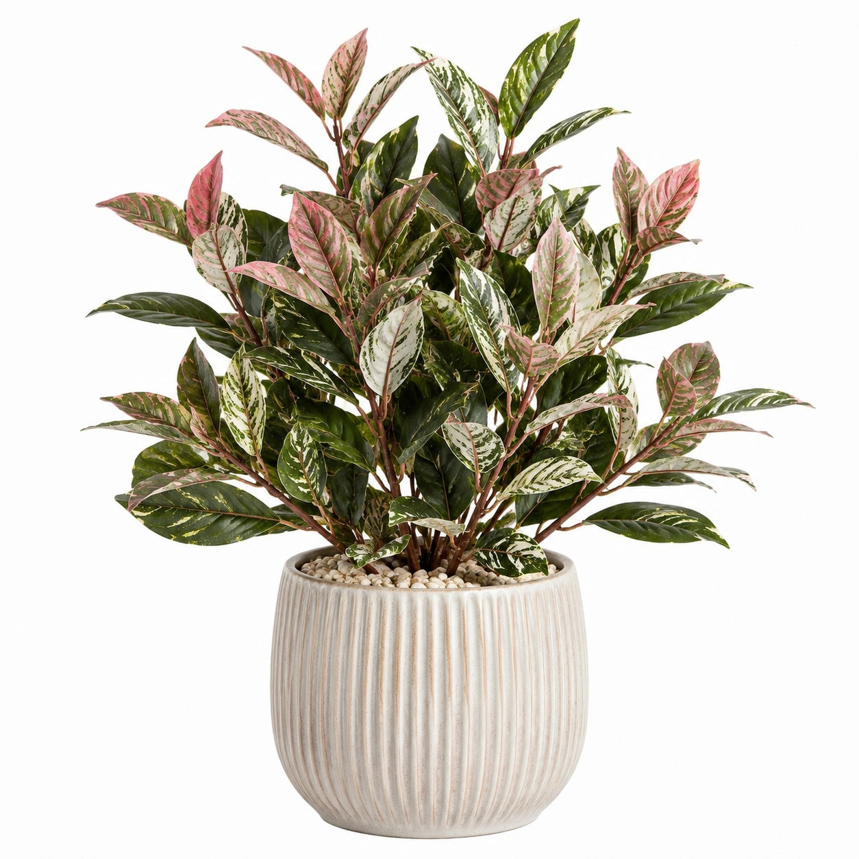 Pianta artificiale decorativa 85 cm con vaso in ceramica bianco verde rosa