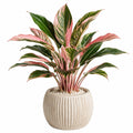 Pianta artificiale in vaso 80 cm foglie sintetiche verde e rosa stile decorativo