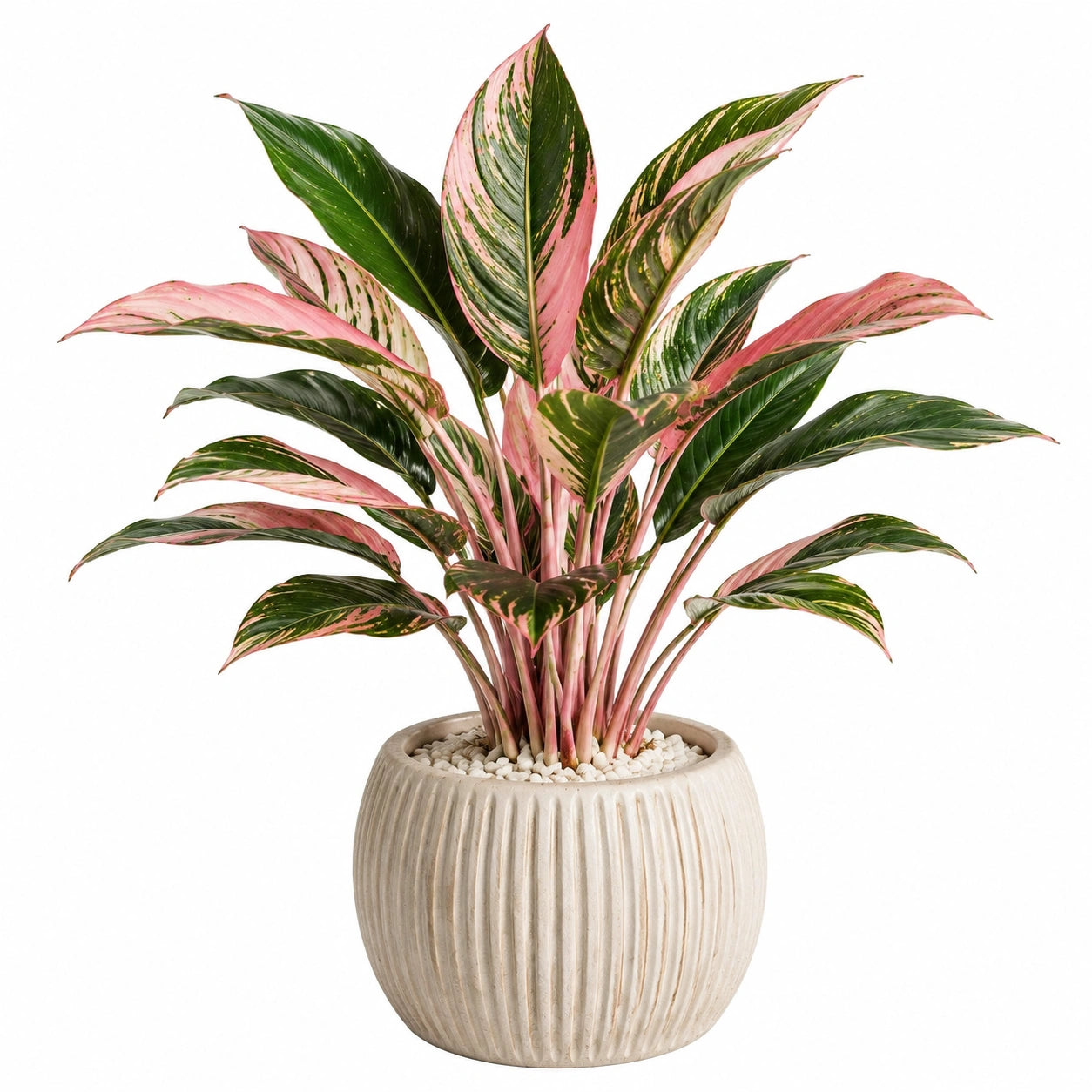 Pianta artificiale in vaso 80 cm foglie sintetiche verde e rosa stile decorativo